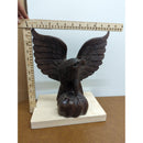 Hand-Carved Wooden Eagle Figurine With Detailed Feathers And Outstretched Wings 11" Tall Rustic Decor Piece