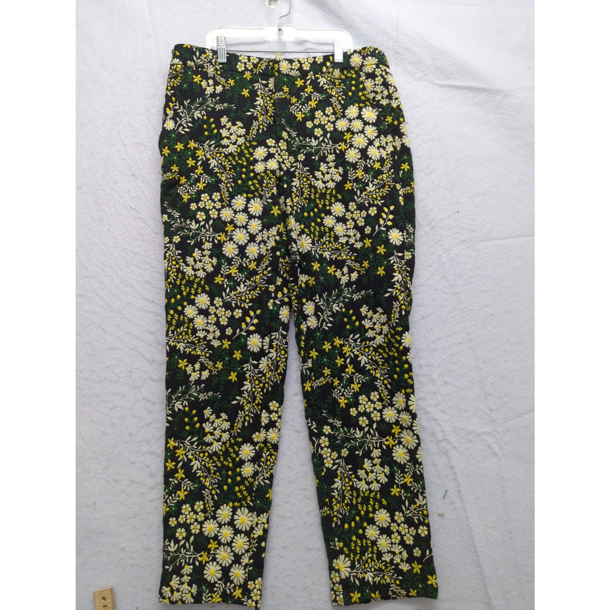Current Air Black Floral Pants Womens S Daisy Print Tapered Leg 32" Length