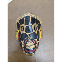 Hand-Carved Wooden Jaguar Mask With Painted Polka Dot Design - 9" Height - Wall Hanging Decorative Art Piece
