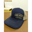 Ash Grove Navy & Tan Trucker Hat With Mesh Back Adjustable Snapback Logo Cap