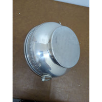 Vintage Silver-Plated Covered Casserole Dish With Glass Insert Ornate Lid Handle Leaf Motif 8" Diameter 6.5" Height