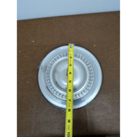 Vintage Silver-Plated Covered Casserole Dish With Glass Insert Ornate Lid Handle Leaf Motif 8" Diameter 6.5" Height