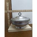 Vintage Silver-Plated Covered Casserole Dish With Glass Insert Ornate Lid Handle Leaf Motif 8" Diameter 6.5" Height