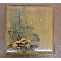 Vintage Hand-Painted Wooden Trinket Box With Scenic Tree Design & Hinged Lid