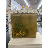 Vintage Hand-Painted Wooden Trinket Box With Scenic Tree Design & Hinged Lid