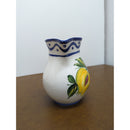 Hand-Painted Italian Ceramic Pitcher With Fruit Design & Blue Trim 5.5" Tall