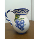 Hand-Painted Italian Ceramic Pitcher With Fruit Design & Blue Trim 5.5" Tall