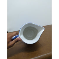 Hand-Painted Italian Ceramic Pitcher With Fruit Design & Blue Trim 5.5" Tall