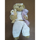 Vintage Stuffed Teddy Bear In White Outfit Holding Small Bear 12 Inches