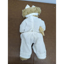Vintage Stuffed Teddy Bear In White Outfit Holding Small Bear 12 Inches