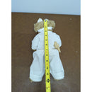 Vintage Stuffed Teddy Bear In White Outfit Holding Small Bear 12 Inches