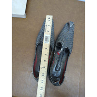 Vintage Handcrafted Beaded Mojari Shoes With Pointed Toe Design Size 9 Black & Silver. Pre-Owned Condition.