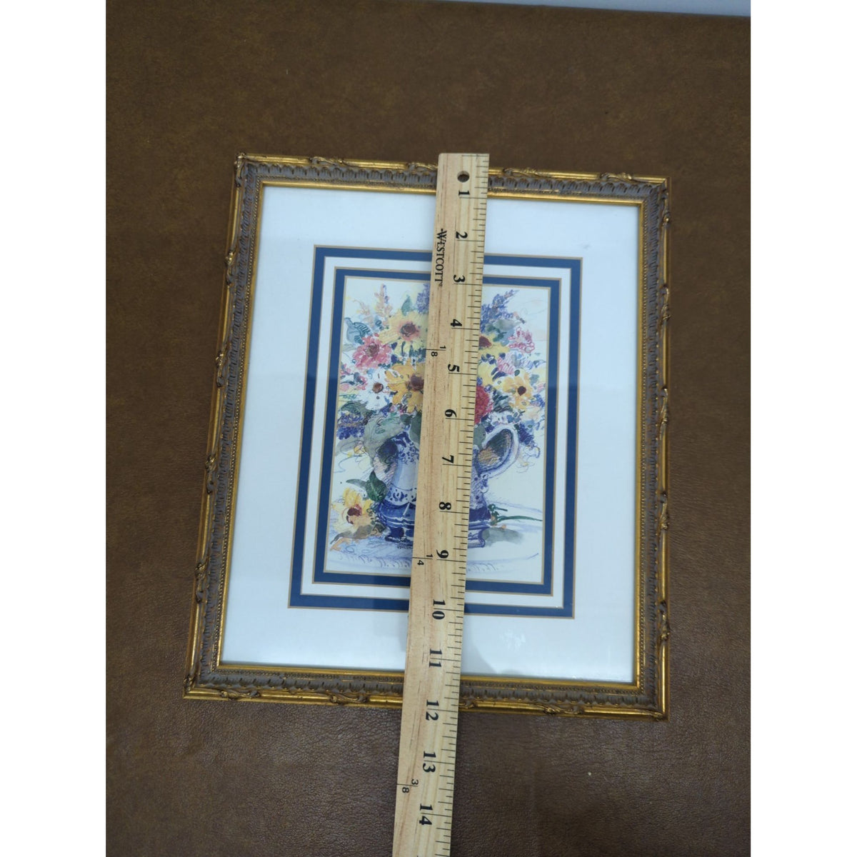 Framed Floral Print With Gold Ornate Frame 14" x 12" Wall Art Home Decor