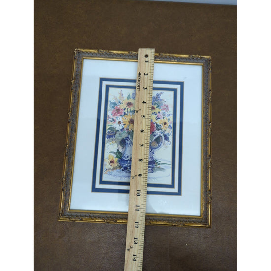 Framed Floral Print With Gold Ornate Frame 14" x 12" Wall Art Home Decor