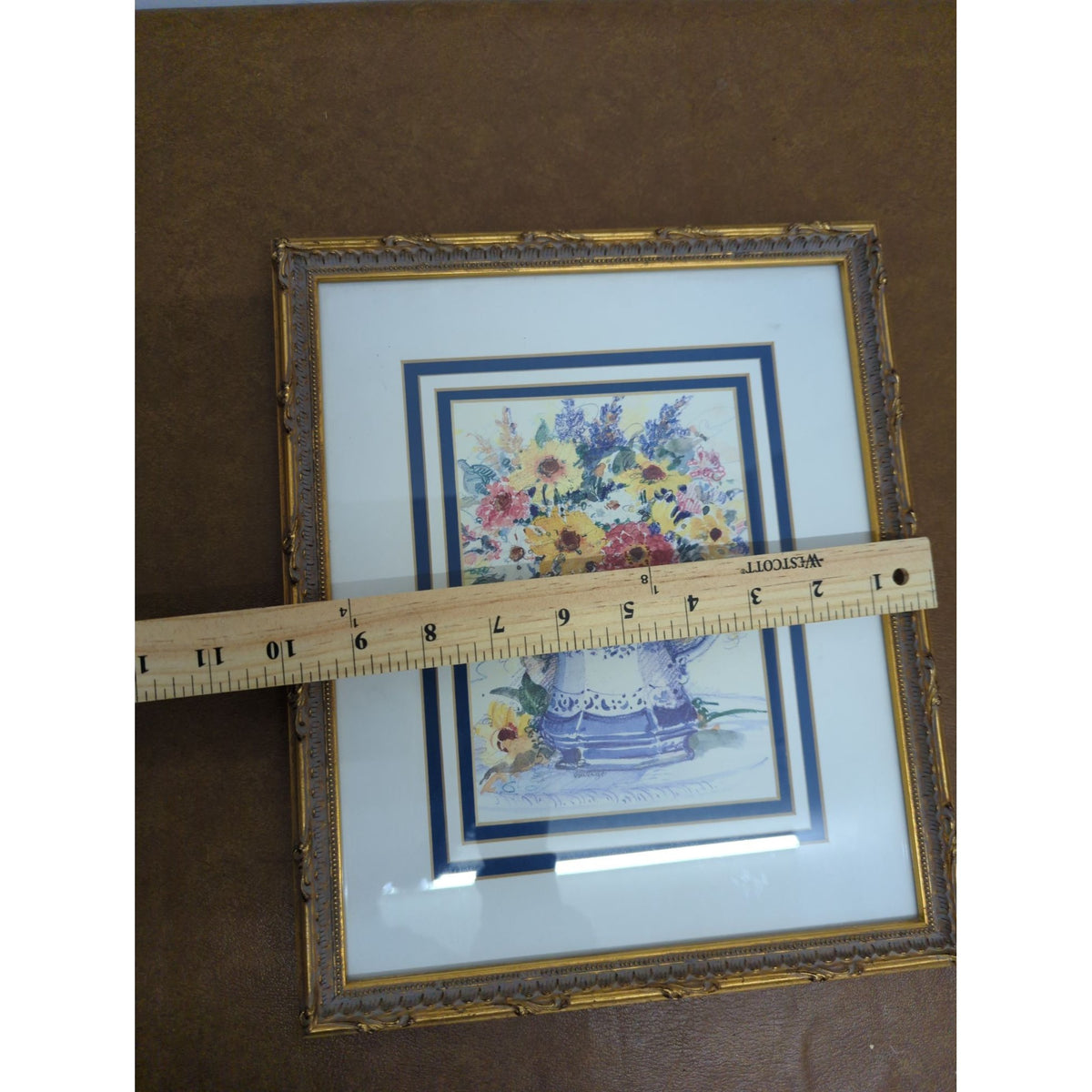 Framed Floral Print With Gold Ornate Frame 14" x 12" Wall Art Home Decor