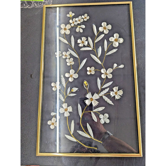 Gold Framed Pressed Flower Wall Art Decoration With Black Background