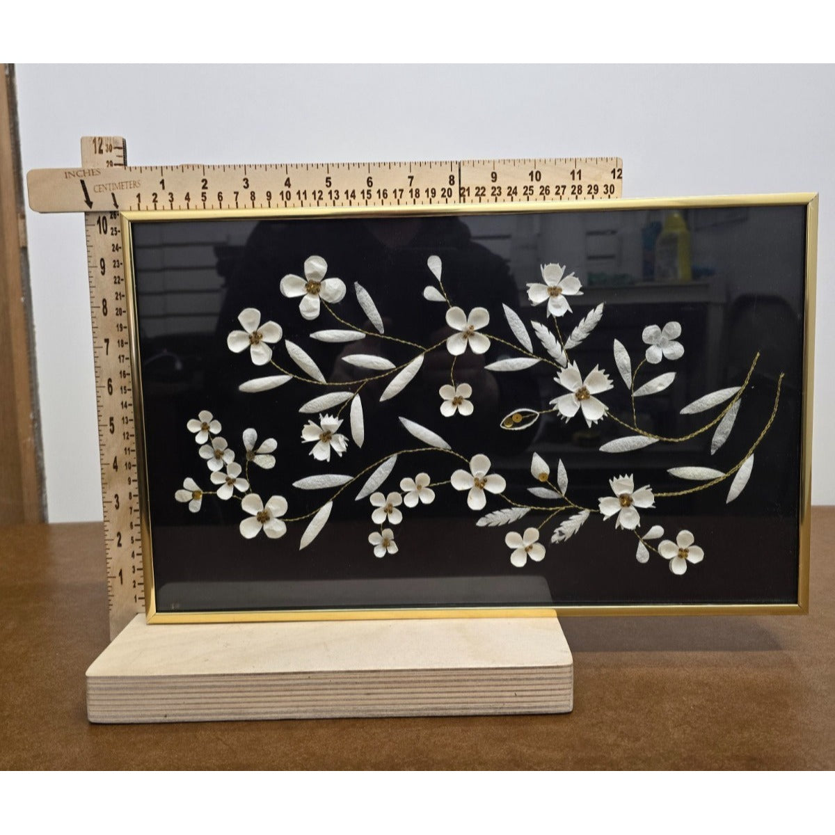 Gold Framed Pressed Flower Wall Art Decoration With Black Background