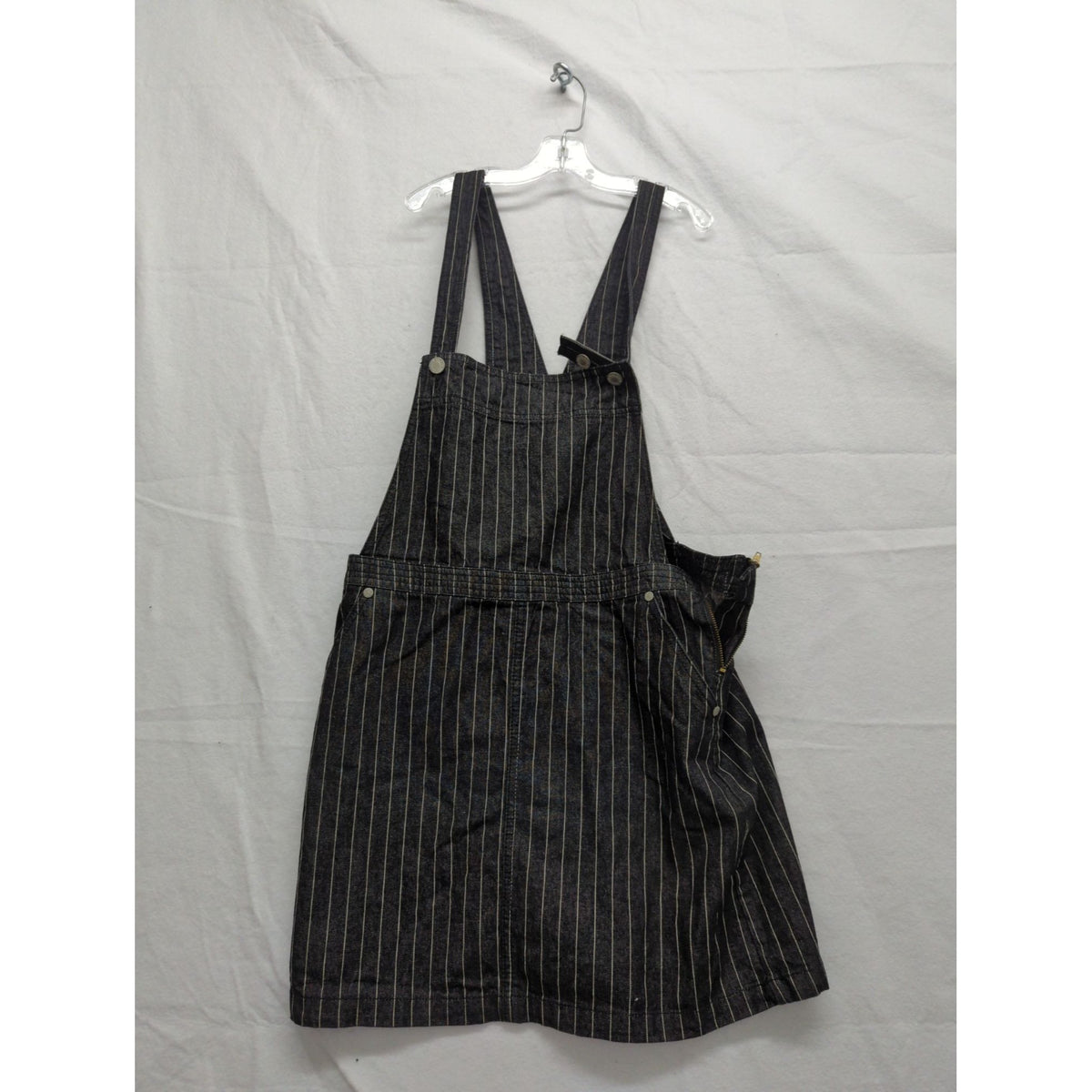 Brave Soul London Denim Studio Black Pinstripe Overall Skirt With Side Zipper Closure & Pockets Size 12-14