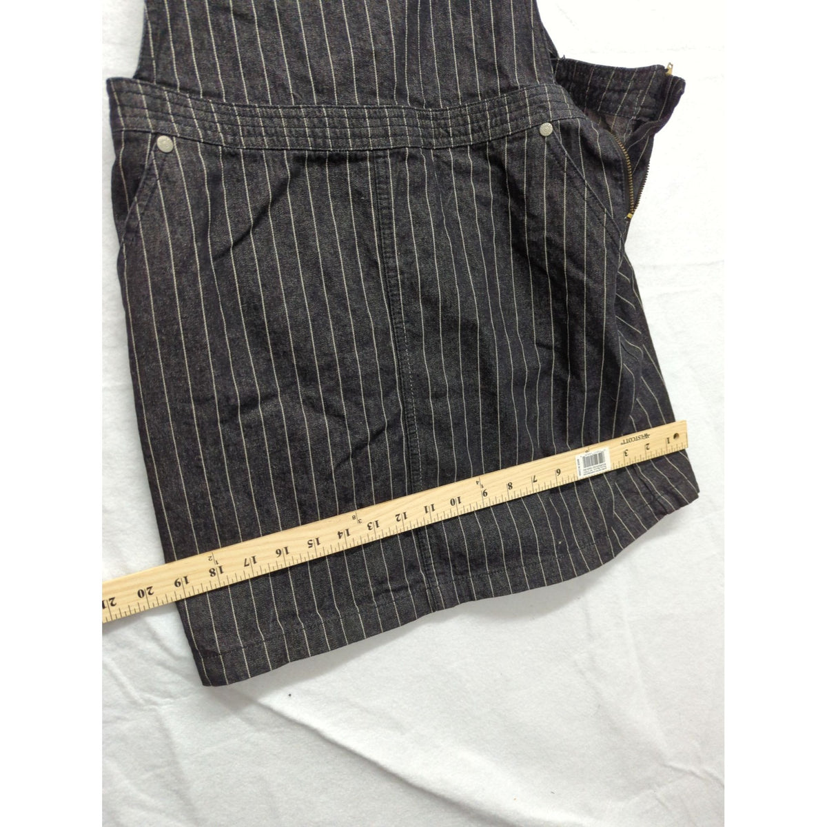 Brave Soul London Denim Studio Black Pinstripe Overall Skirt With Side Zipper Closure & Pockets Size 12-14