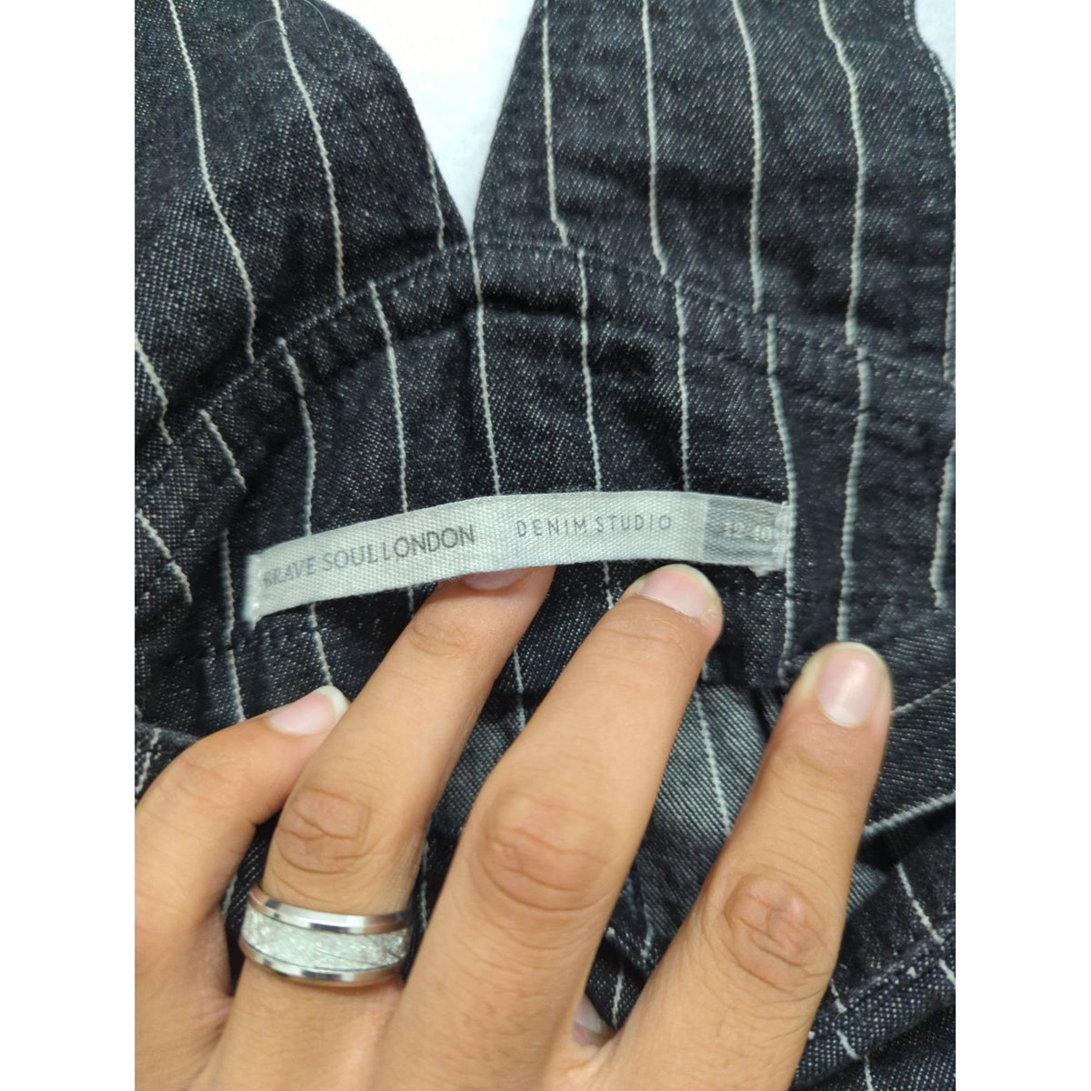 Brave Soul London Denim Studio Black Pinstripe Overall Skirt With Side Zipper Closure & Pockets Size 12-14