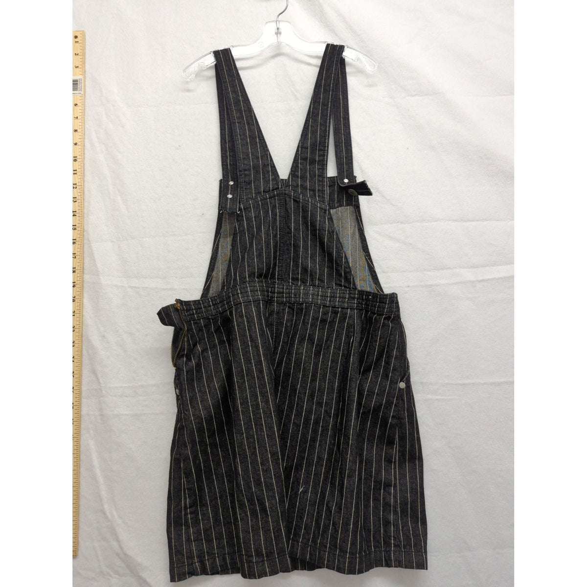 Brave Soul London Denim Studio Black Pinstripe Overall Skirt With Side Zipper Closure & Pockets Size 12-14