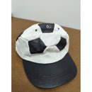 Soccer Ball-Themed Leather Cap With Adjustable Strap By Bald Caps - White & Black Design - Pre-Owned