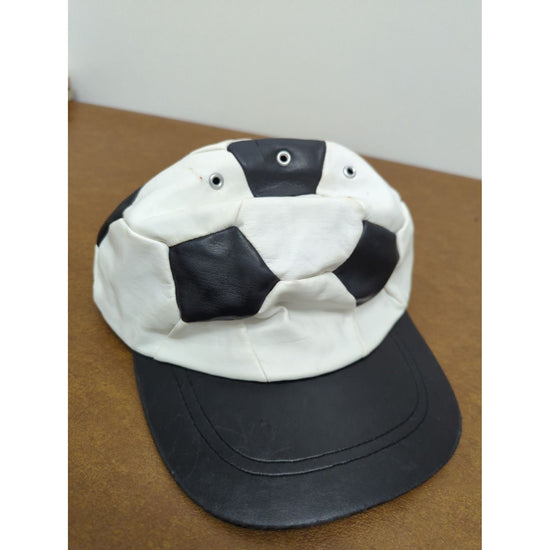 Soccer Ball-Themed Leather Cap With Adjustable Strap By Bald Caps - White & Black Design - Pre-Owned