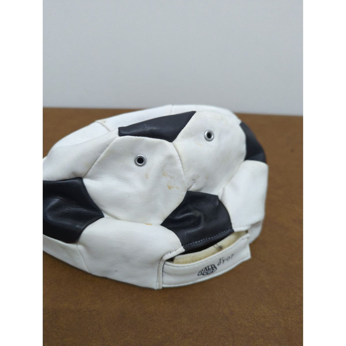 Soccer Ball-Themed Leather Cap With Adjustable Strap By Bald Caps - White & Black Design - Pre-Owned