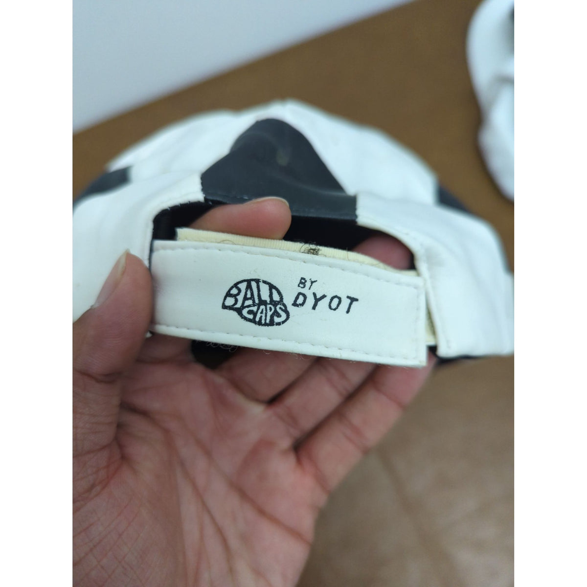 Soccer Ball-Themed Leather Cap With Adjustable Strap By Bald Caps - White & Black Design - Pre-Owned