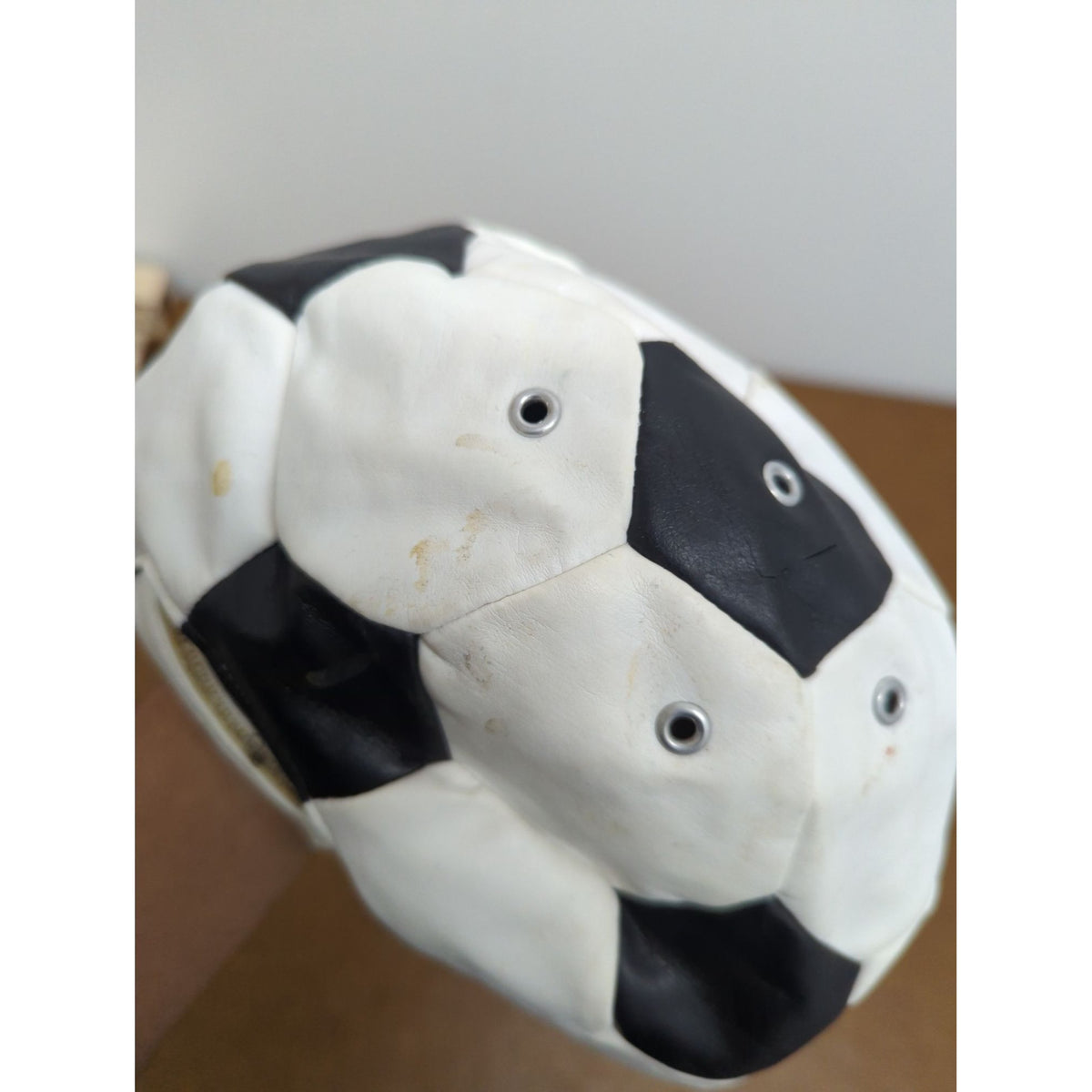Soccer Ball-Themed Leather Cap With Adjustable Strap By Bald Caps - White & Black Design - Pre-Owned