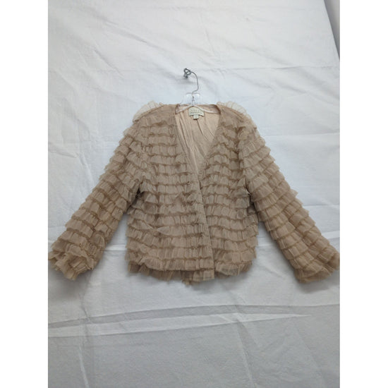 Hinge Ruffled Sheer Layered Beige Jacket Womens Size M Made In India