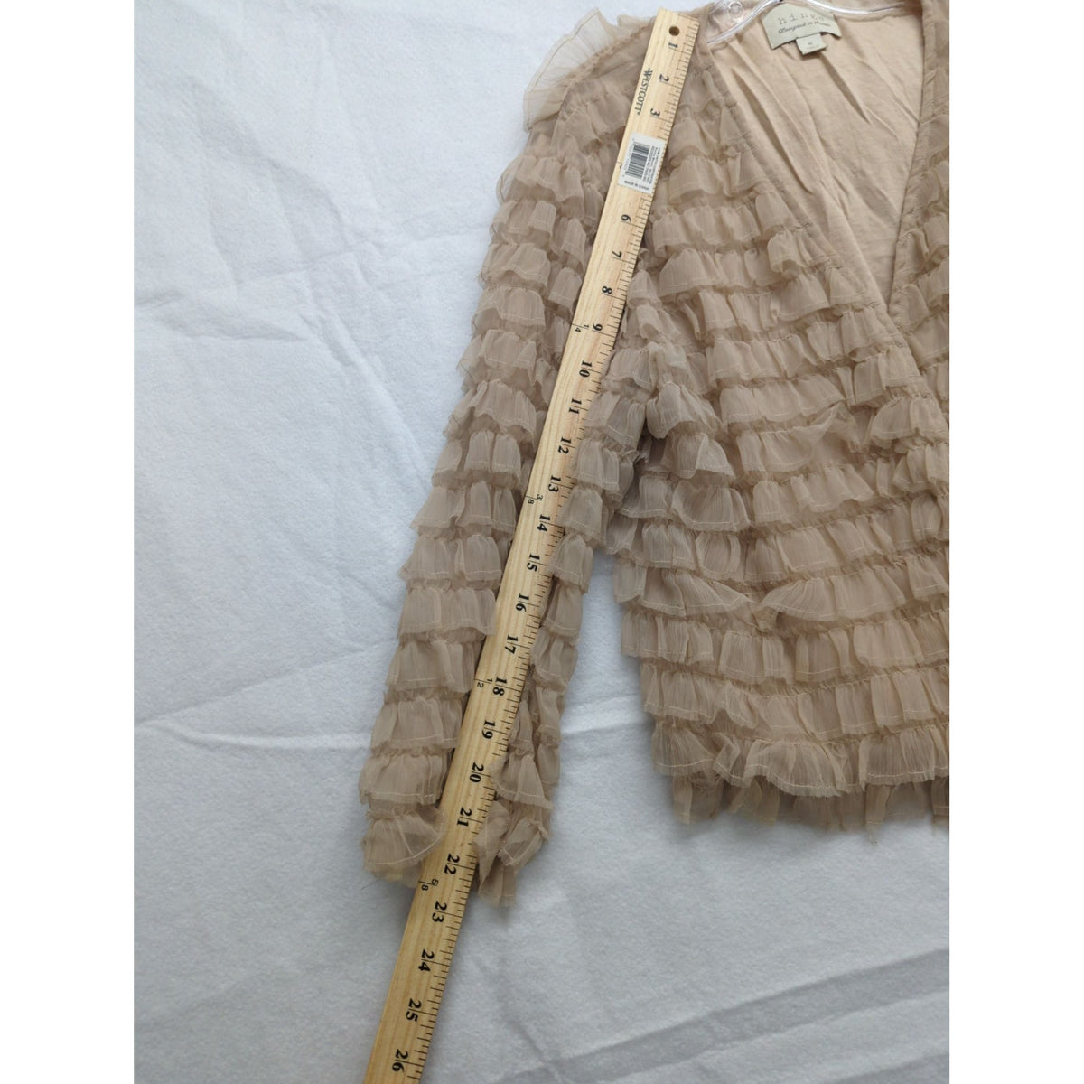 Hinge Ruffled Sheer Layered Beige Jacket Womens Size M Made In India