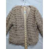Hinge Ruffled Sheer Layered Beige Jacket Womens Size M Made In India