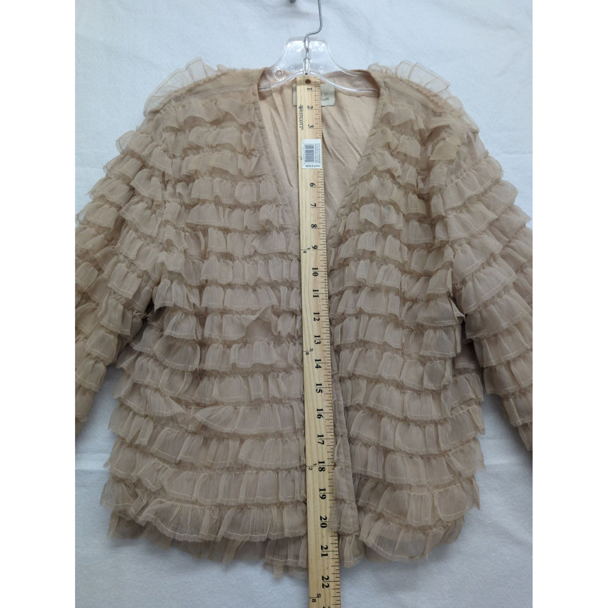 Hinge Ruffled Sheer Layered Beige Jacket Womens Size M Made In India