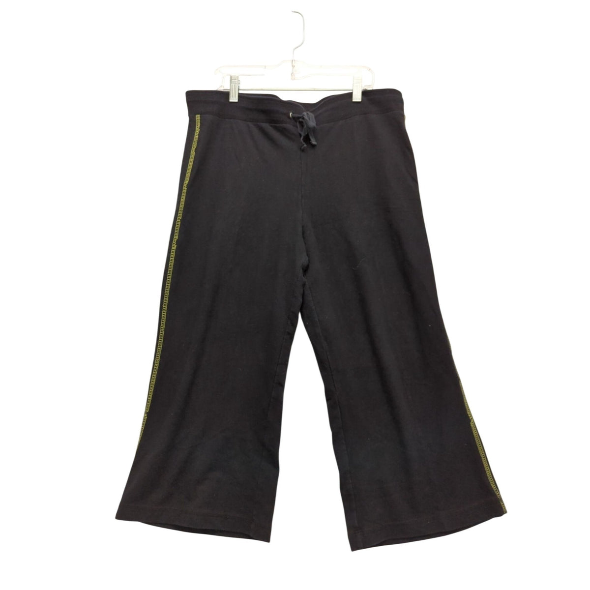 Style & Co Sport Black Drawstring Flare Pants With Green Stitching Size Small Cotton Blend Made In Vietnam