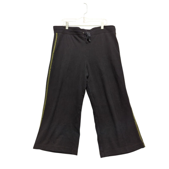 Style & Co Sport Black Drawstring Flare Pants With Green Stitching Size Small Cotton Blend Made In Vietnam