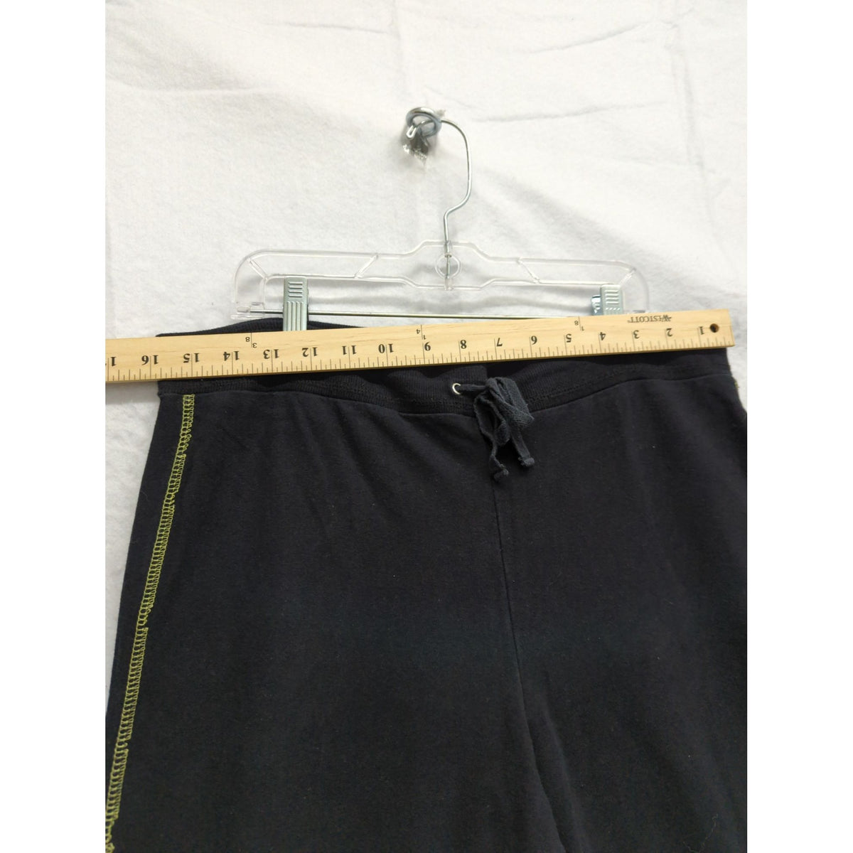 Style & Co Sport Black Drawstring Flare Pants With Green Stitching Size Small Cotton Blend Made In Vietnam