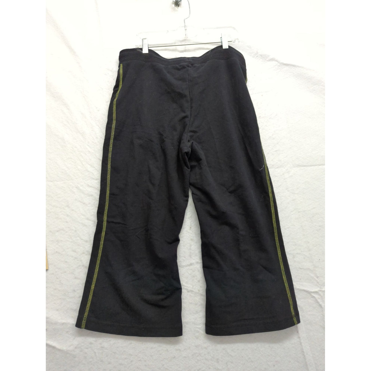 Style & Co Sport Black Drawstring Flare Pants With Green Stitching Size Small Cotton Blend Made In Vietnam