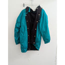 Vintage Teal & Black Hooded Winter Jacket With Snap Buttons