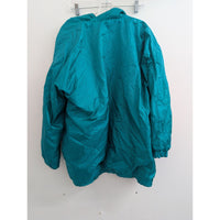Vintage Teal & Black Hooded Winter Jacket With Snap Buttons