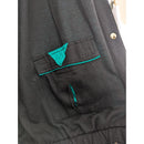 Vintage Teal & Black Hooded Winter Jacket With Snap Buttons