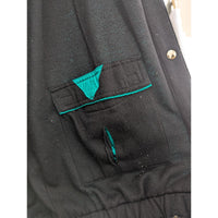Vintage Teal & Black Hooded Winter Jacket With Snap Buttons