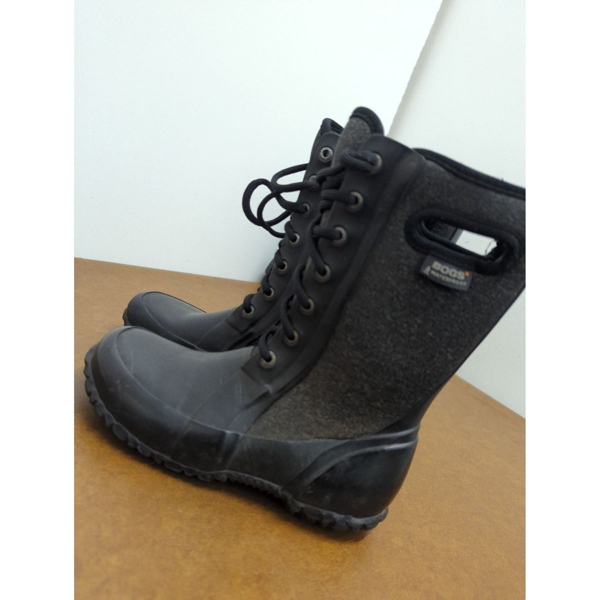 Bogs Youth K Cami Lace Black Waterproof Boots US Size 2 Durable Rubber/Fabric