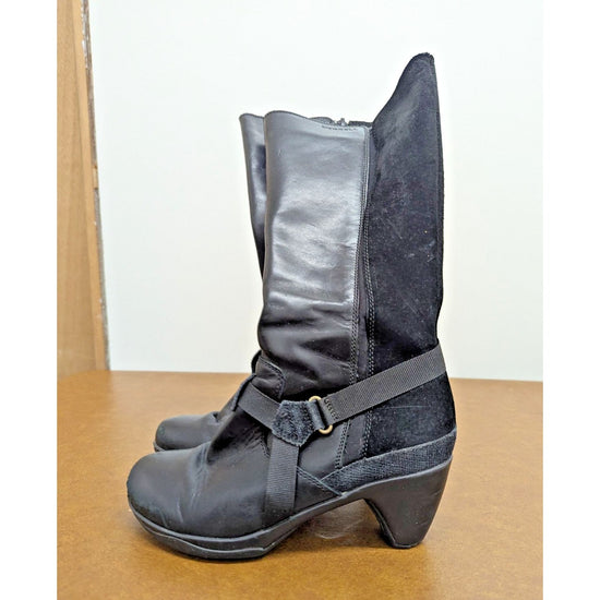 Merrell Womens Black Leather Suede Tall Heeled Boots With Side Zippers Size Unkn