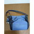 The Sak Leather Shoulder Bag In Blue & Navy With Tassel Accents And Zip Closure 14" X 10".