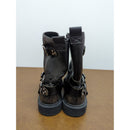 Brown Leather Buckle Strap Mid-Calf Boots Womens Size 36 Made In Myanmar Distressed Finish Durable Sole.