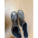 Brown Leather Buckle Strap Mid-Calf Boots Womens Size 36 Made In Myanmar Distressed Finish Durable Sole.