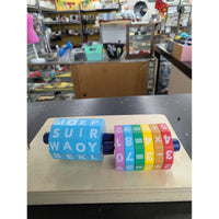 Educational Math & Word Spinning Cylinder Toy For Kids Wooden Multi-Color 4 Inches Tall