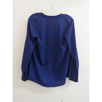 Calvin Klein Womens Blue & Black Houndstooth Button-Up Long Sleeve Shirt Blouse