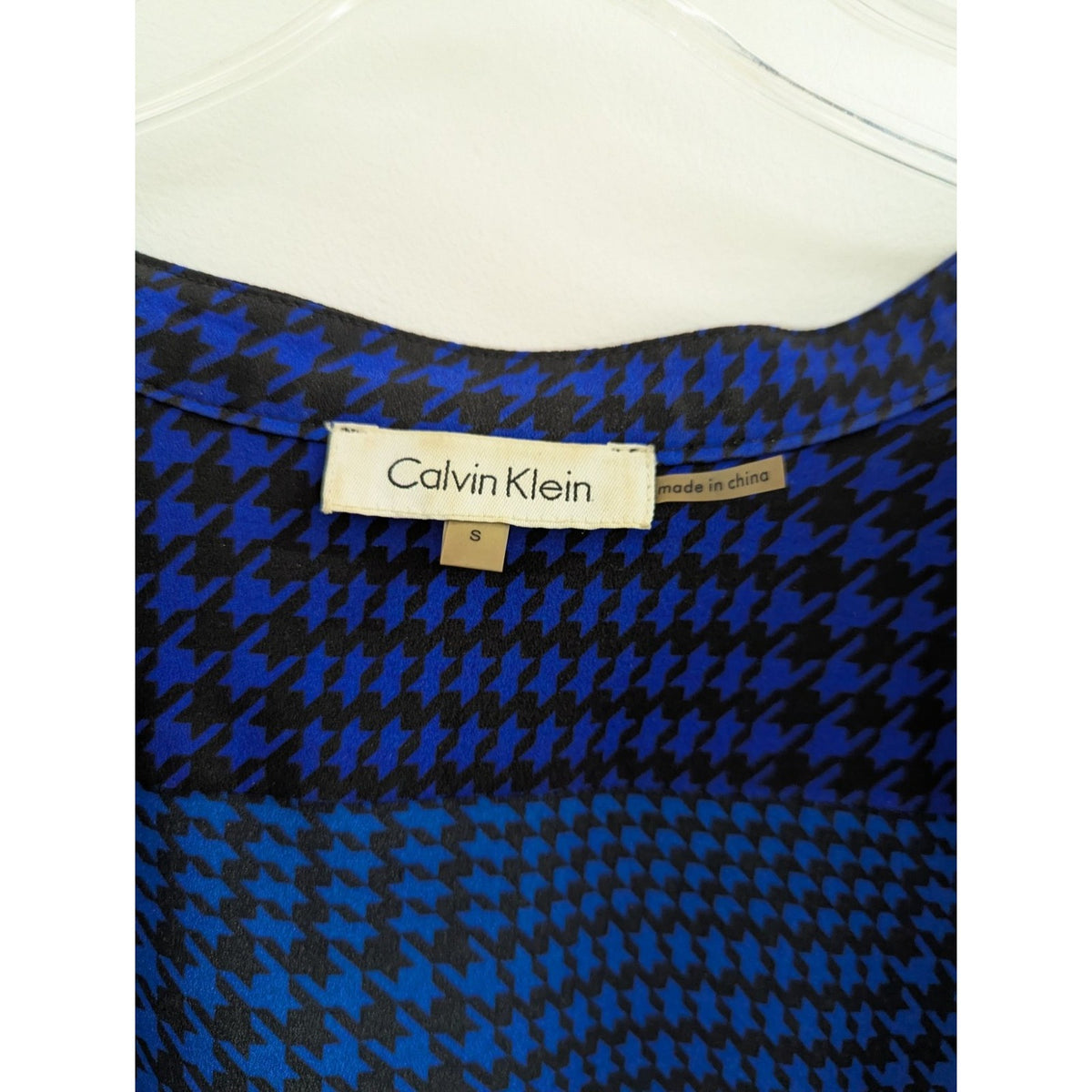 Calvin Klein Womens Blue & Black Houndstooth Button-Up Long Sleeve Shirt Blouse